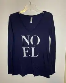 Unbranded Noel Christmas T-Shirt Navy Women's Small Long Sleeve V-Neck E…