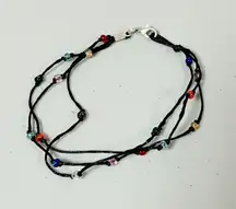 Black Multicolored Beaded 3-String Anklet Ankle Bracelet Jewelry 🖤❤️💜