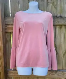 Ann Taylor bell sleeve pink crushed velvet blouse