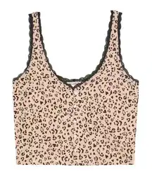 Victoria’s Secret Women Pajama Top Crop Leopard Animal Print‎ Lace Trim Size L