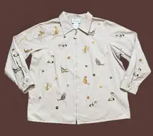 Vintage Quacker Factory Cat Jacket Shacket Embroidered Kitten Full Zip 1X XL