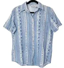 Cabin Creek Striped Patchwork button up Camp Shirt women's small blue grannycore