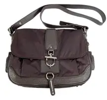 DKNY Brown Suede & Dark Purple Satin Crossbody Purse