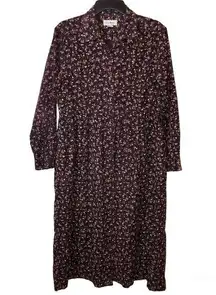 L.L. Bean Vintage Floral Button Corduroy Pocket Maxi Dress Purple 12 Petite