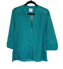 NWT Teal Lace Sheer Vacation Top Beachy Resortwear Cruise Coastal Cowgirl Large
