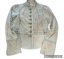 Free People Women's Light Army Green  Button-Up Jean Jacket