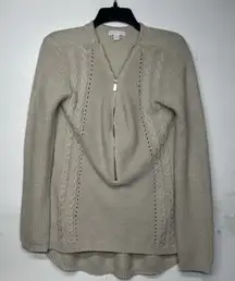 Women's Beige Zip Cable Knit Sweater Size S The New York Company Long Sleeve