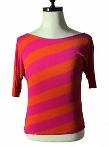 Y2K Bebe Women's Pink Orange Striped Dolman Sleeve Boat Neck Top Shirt S