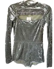 We Are HAH Hot As‎ Hell Size M Hole in 1 Cut-Out Velvet Bodysuit Gray Lace Trim