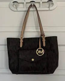 Michael Kors Brown Logo Medium Jet Set Logo Tote Bag