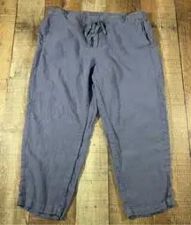 Pure Jill Linen Drawstring Large Pants Boho Relaxed Crop Smoky Blue Normcore