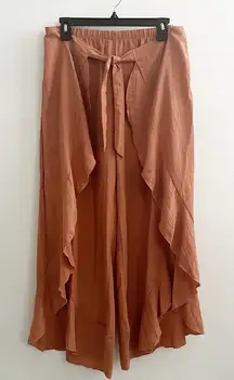 Anthropologie HYFVE Boho Wide Leg Ruffle Split Cuff Pants Size LARGE Womens NWOT