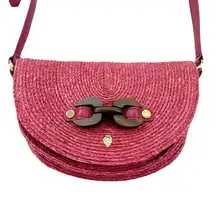 Helen Kaminski Raffia and Leather Shoulder Bag Raspberry
