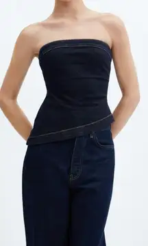 Mango denim asymmetrical strapless top