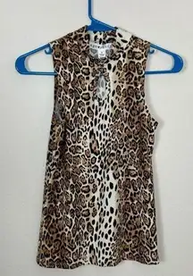 Eye Candy Animal Print Mock Turtleneck Sleeveless Tank with Keyhole Size Small (