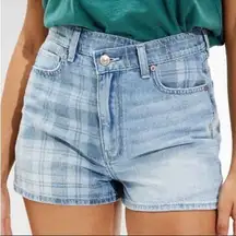 American Eagle Plaid Two Tone Crossover Highest Rise Mom Short 8 Women’s Blue.