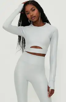 Beach Riot Francine Silver Shine Crop Top Women’s Long Sleeve Activewear Yoga