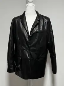 Zara Black Faux Leather Blazer Jacket Women's Size Large Business Casual‎ Work