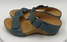 Dansko Tanya Milled Burnished Blue Leather Sandals Womens Size EU 37 US 6.5-7