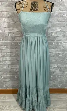 R.Vivimos Sage Green Summer Cotton Backless Maxi Dresses