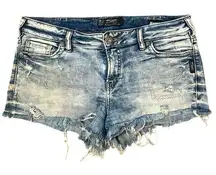 Silver Jeans Aiko Shorts Distressed Frayed Light Wash Mid Rise Womens 30