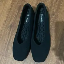 VIVAIA Black Margot Cloud Walker Square Toe V-Neck Slip On Flats EU 42 Brand New