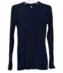 Free People  Movement Black Ribbed Mock Neck Long Sleeve Shirt Sz S