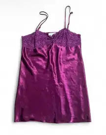 Morgan Taylor Womens Aubergine Mini Coquette Nightgown Sz L Chemise Satin Lace