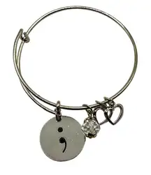 Silver Tone Semi Colon Suicide Prevention Awareness‎ Bangle Charm Bracelet