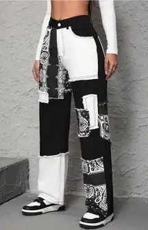 SHEIN Black Straight Leg Patchwork Jeans Sz. 4