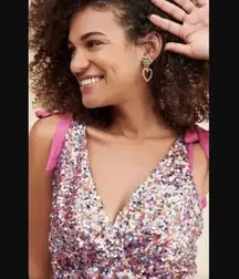 Free People Big Night Sequin Crop Top S Confetti in Pink Sparkle Barbie Surplice