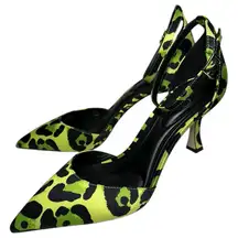 Jessica Simpson Women’s Sz 7 Green Black Leopard Satin Foxena Ankle Strap Heels