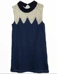 Sea New York Dress Guipure Lace Crotchet White Navy Blue Crewneck Shift 8