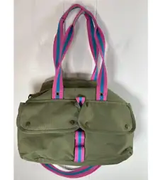 Canvas Shoulder handbag with pockets and adjustable shoulder strap in Army Green