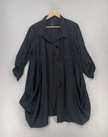 IC by Connie K Top Womens Large Black Tunic Lagenlook Pockets Button Front Boho