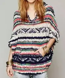 Free People Bubble Tea Southwestern Drop Sleeve Poncho Style Hooded Sweater M/L