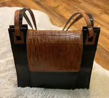 Vintage Bellerose Brown Croc Black Shoulder Bag Purse Wallet‎ Attached Leather