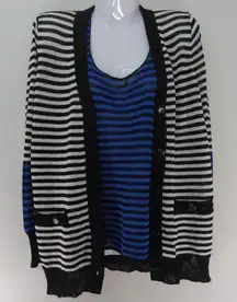 Sportsworks Studio Womens Sweater Set Black White‎ Striped Knit M