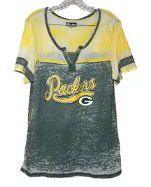NFL Team Apparel Green Bay Packers V Neck Distressed T Shirt Womens XL casual