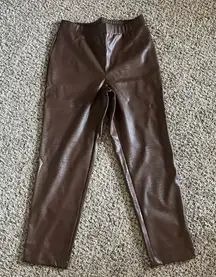 Isaac‎ Mizrahi Live Women's Brown Faux Croc Leather Slim Ankle Pant Size 10