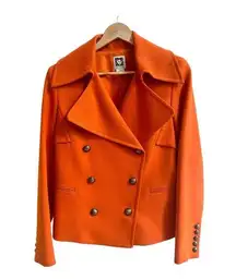 Anne Klein Orange Double Breasted Blazer Peacoat Womens Size M Jacket