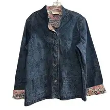 Alfred Dunner Women's Embroidered Denim Jacket Size 10 Blue Floral