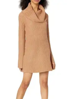 BB Dakota Knit Turtleneck Pullover Sweater Mini Dress Tan Women's Size M