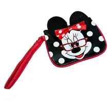 Black Red & White Disney Minnie Mouse Wallet Wristlet Sparkle Detail Coin Purse!