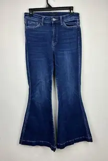 FLYING MONKEY DARK WASH JEANS WOMENS SIZE 28 HIGH RISE SUPER FLARE BELL BOTTOMS