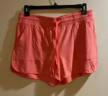 Women's Pink Athletic Shorts Elastic Waist Drawstring Pockets Size L​