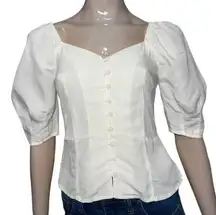 Something Navy Women’s Size XS White Sweetheart Neck Button Front Blouse Top