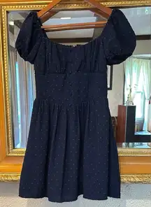 City Triangles Navy Blue Swiss Dot Mini Dress - Size 1