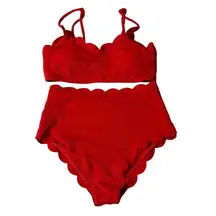 Zaful Swimwear Womens M Red High Waist 2 Piece Bikini Swimwear Pool Beach NEW