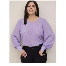 Torrid Purple Chiffon Clip Dot Puff Sleeve Top Size 2X
